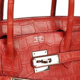 Pre-owned Hermes Birkin 30 Rouge Indien Matte Porosus Crocodile Palladium Hardware