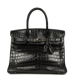 Vintage Hermes Birkin 30 Black Matte Niloticus Crocodile Palladium Hardware