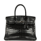 Vintage Hermes Birkin 30 Black Matte Niloticus Crocodile Palladium Hardware - Thumbnail View 1