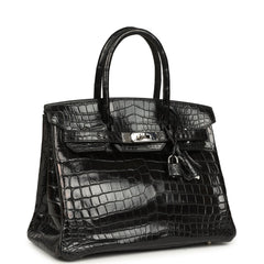 Vintage Hermes Birkin 30 Black Matte Niloticus Crocodile Palladium Hardware