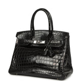 Vintage Hermes Birkin 30 Black Matte Niloticus Crocodile Palladium Hardware - Thumbnail View 5