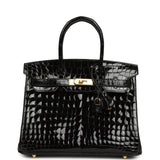 Hermes Birkin 30 Black Shiny Crocodile Niloticus Gold Hardware - Thumbnail View 1