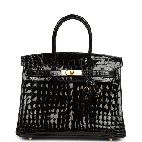 Hermes Birkin 30 Black Shiny Crocodile Niloticus Gold Hardware