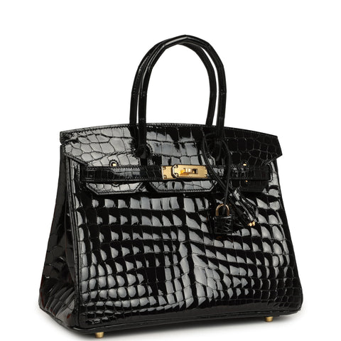 Hermes Birkin 30 Black Shiny Crocodile Niloticus Gold Hardware