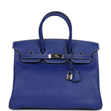 Pre-owned Hermes Candy Birkin 35 Bleu Electric Verso Epsom Palladium Hardware