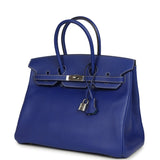 Pre-owned Hermes Candy Birkin 35 Bleu Electric Verso Epsom Palladium Hardware