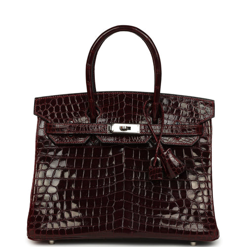 Vintage Hermes Birkin 30 Bordeaux Shiny Niloticus Crocodile Palladium Hardware