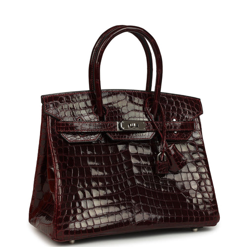 Vintage Hermes Birkin 30 Bordeaux Shiny Niloticus Crocodile Palladium Hardware