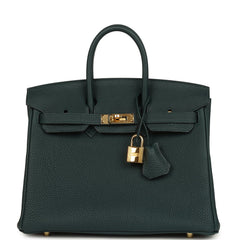 Pre-owned Hermes Birkin 25 Vert Cypress Togo Gold Hardware