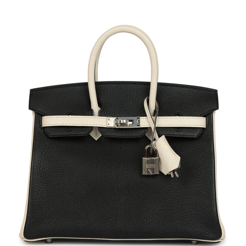 Hermes Special Order (HSS) Birkin 25 Bi-Color Black and Nata Chevre Mysore Palladium Hardware