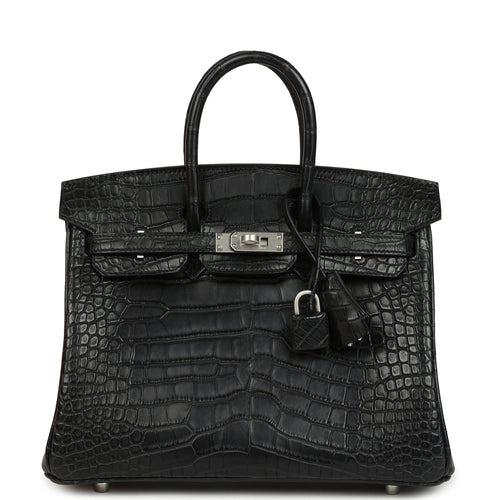 Hermes Birkin 25 Black Matte Alligator Brushed Palladium Hardware