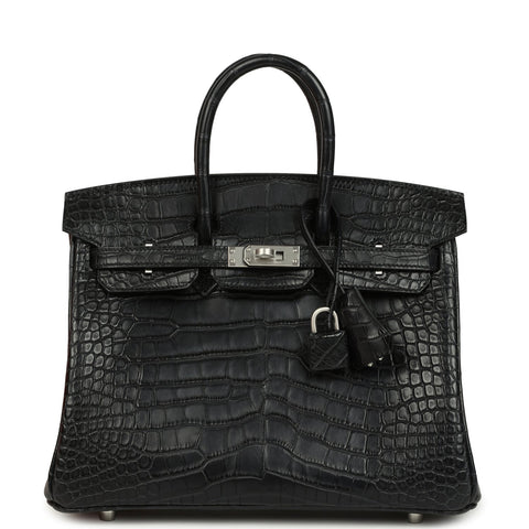 Hermes Birkin 25 Black Matte Alligator Brushed Palladium Hardware