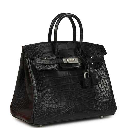 Hermes Birkin 25 Black Matte Alligator Brushed Palladium Hardware