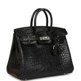 Hermes Birkin 25 Black Matte Alligator Brushed Palladium Hardware