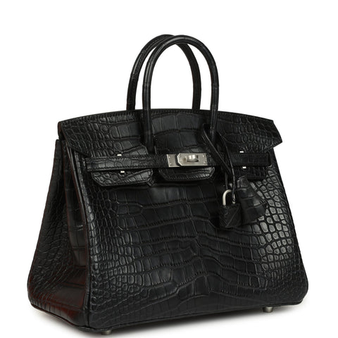 Hermes Birkin 25 Black Matte Alligator Brushed Palladium Hardware