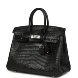 Hermes Birkin 25 Black Matte Alligator Brushed Palladium Hardware