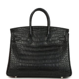 Hermes Birkin 25 Black Matte Alligator Brushed Palladium Hardware
