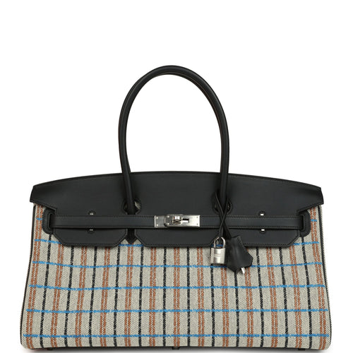 Hermes Shoulder Birkin Light 39 Multicolor Toile and Black Swift Palladium Hardware