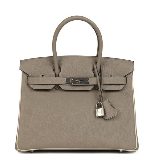 Pre-owned Hermes Special Order (HSS) Birkin 30 Gris Asphalte and Craie Togo Palladium Hardware