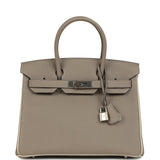 Pre-owned Hermes Special Order (HSS) Birkin 30 Gris Asphalte and Craie Togo Palladium Hardware