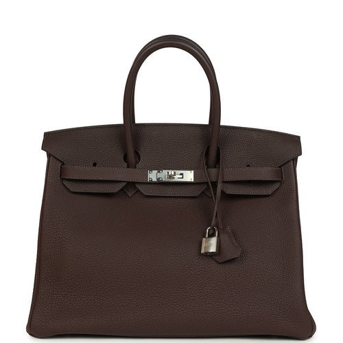 Pre-owned Hermes Birkin 35 Chocolate Togo Palladium Hardware