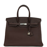 Pre-owned Hermes Birkin 35 Chocolate Togo Palladium Hardware