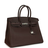 Pre-owned Hermes Birkin 35 Chocolate Togo Palladium Hardware