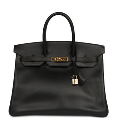 Vintage Hermes Birkin 35 Black Ardennes Gold Hardware