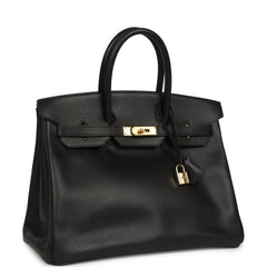 Vintage Hermes Birkin 35 Black Ardennes Gold Hardware