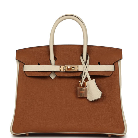 Hermes Special Order (HSS) Birkin 25 Gold and Craie Togo Rose Gold Hardware