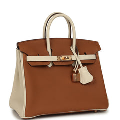 Hermes Special Order (HSS) Birkin 25 Gold and Craie Togo Rose Gold Hardware