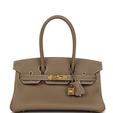 Hermes Shoulder Birkin Light 29 Etoupe Evercolor Gold Hardware