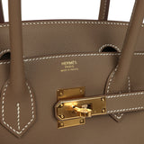 Hermes Shoulder Birkin Light 29 Etoupe Evercolor Gold Hardware