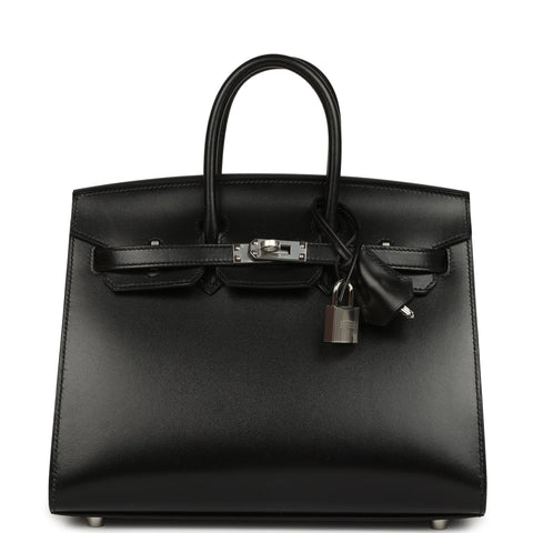 Hermes Birkin Sellier 25 Black Box Palladium Hardware