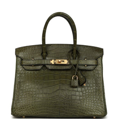Vintage Hermes Birkin 30 Vert Olive Matte Alligator Gold Hardware