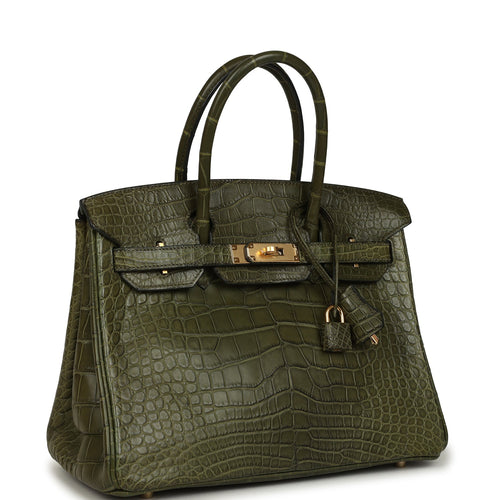 Vintage Hermes Birkin 30 Vert Olive Matte Alligator Gold Hardware