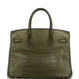 Vintage Hermes Birkin 30 Vert Olive Matte Alligator Gold Hardware