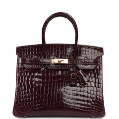 Hermes Birkin 30 Bordeaux Shiny Niloticus Crocodile Gold Hardware