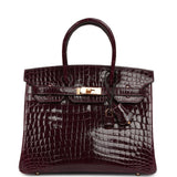 Hermes Birkin 30 Bordeaux Shiny Niloticus Crocodile Gold Hardware - Thumbnail View 1