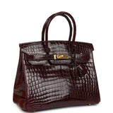 Hermes Birkin 30 Bordeaux Shiny Niloticus Crocodile Gold Hardware - Thumbnail View 2