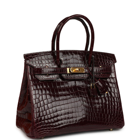 Hermes Birkin 30 Bordeaux Shiny Niloticus Crocodile Gold Hardware