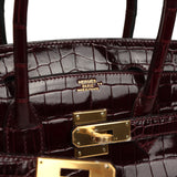 Hermes Birkin 30 Bordeaux Shiny Niloticus Crocodile Gold Hardware