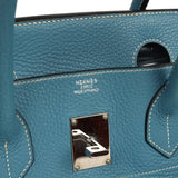 Vintage Hermes Shoulder Birkin 42 JPG Blue Jean Clemence Palladium Hardware - Thumbnail View 7