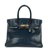 Vintage Hermes Birkin 30 Bleu Roi Shiny Porosus Crocodile Gold Hardware - Thumbnail View 1