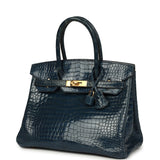 Vintage Hermes Birkin 30 Bleu Roi Shiny Porosus Crocodile Gold Hardware - Thumbnail View 3
