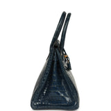 Vintage Hermes Birkin 30 Bleu Roi Shiny Porosus Crocodile Gold Hardware - Thumbnail View 4