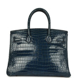 Vintage Hermes Birkin 30 Bleu Roi Shiny Porosus Crocodile Gold Hardware - Thumbnail View 5