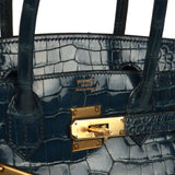Vintage Hermes Birkin 30 Bleu Roi Shiny Porosus Crocodile Gold Hardware - Thumbnail View 7