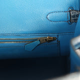 Vintage Hermes Birkin 30 Bleu Roi Shiny Porosus Crocodile Gold Hardware - Thumbnail View 9