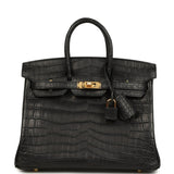 Hermes Birkin 25 Black Matte Niloticus Crocodile Gold Hardware